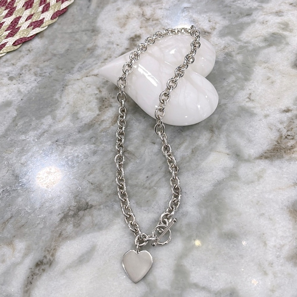 Sterling Silver Rolo Chain with Toggle and Heart Charm Length 19”